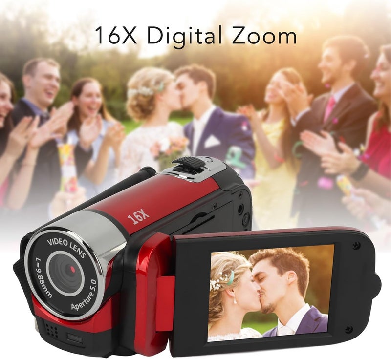 Bewinner D90 Digital Video Camera - 1080P 16MP Handheld Video Camcorder 16x Digital Zoom Video Camera with 2.7in TFT Rotatable Screen, HD Video Recorder Camera with Fill Light (Red) - Image 4